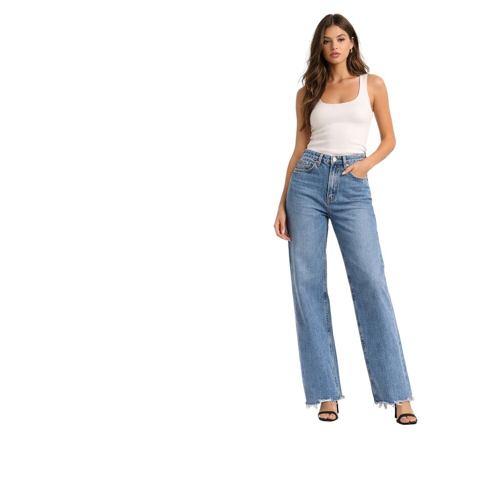 KHY Kylie Jenner Jeans Size 29 High Rise Wide Leg Raw Hem Made in Turkey